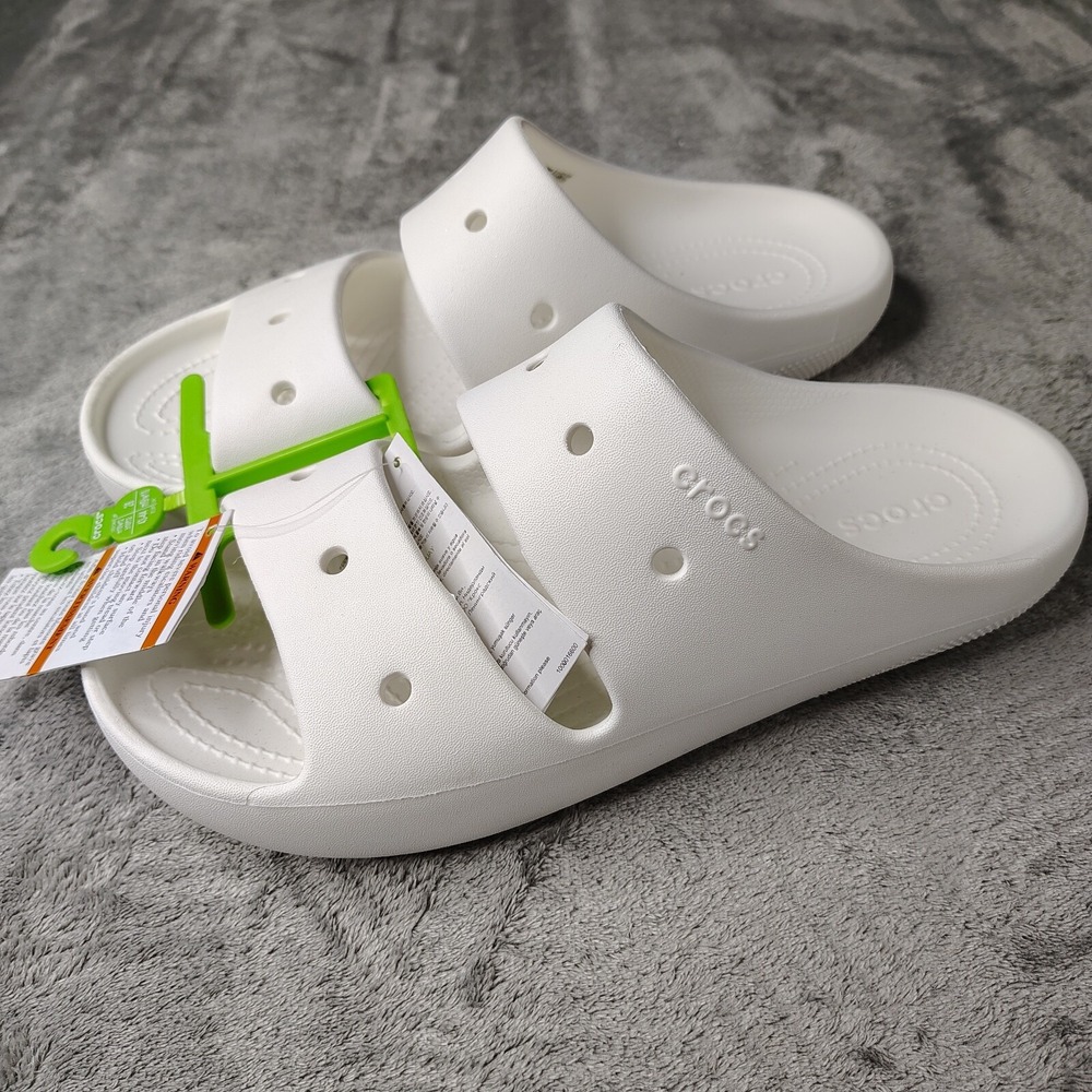 Crocs Classic Slide Sandals Mens 10 White Solid Two Strap Slip On Comfort‎